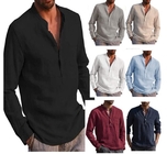 Men'S Long Sleeves V - Neck Casual Beach Linen Shirt